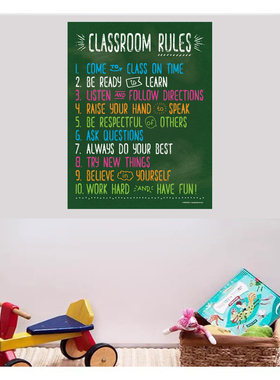 classroom rules 班级规则管理规章制度英语培训学校海报自粘墙贴