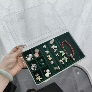 饰品收纳盒抗氧化透明防尘耳钉耳环戒指手镯手链项链绒布盒便携