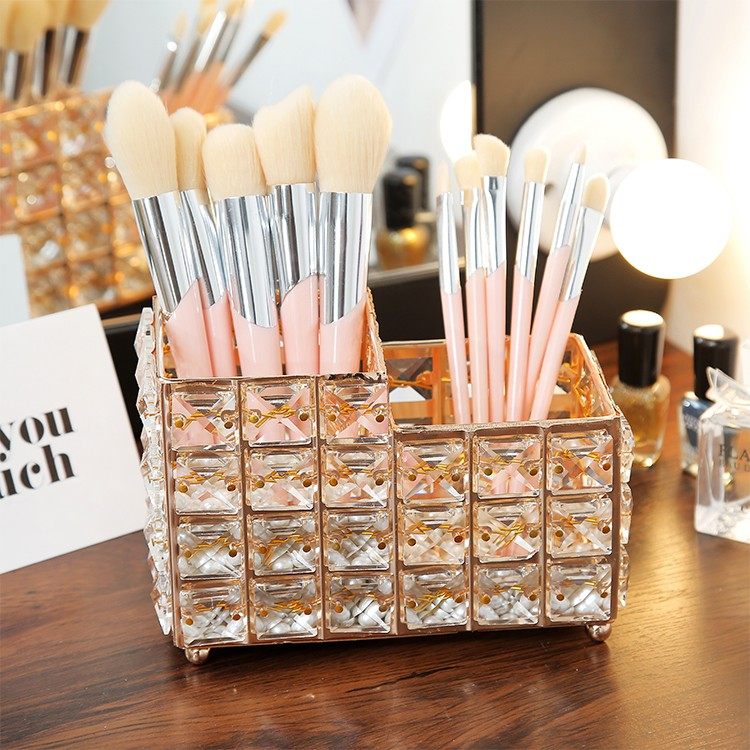 网红水晶宿舍笔刷筒眉美甲笔刷学生梳妆台桌面化妆品盒欧式收纳桶,收纳整理,桌面收纳盒,淘宝优惠券,粉丝福利购,淘宝优惠卷