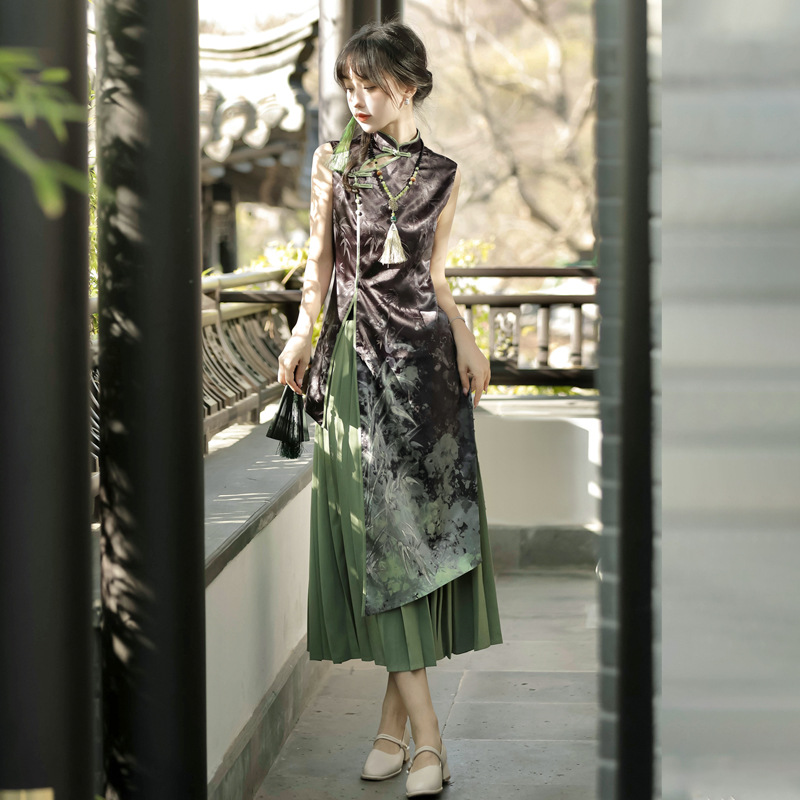 国潮改良日常无袖旗袍