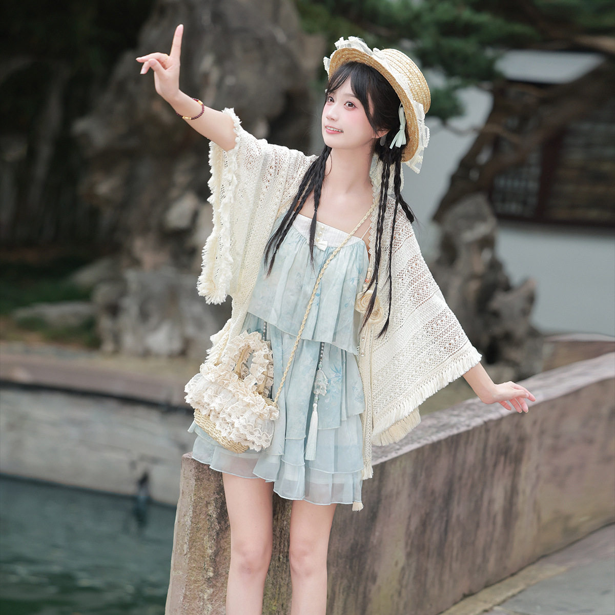 原创设计【海盐少女】新中式吊带裙连衣裙披肩套装国风