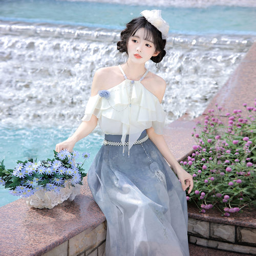 原创设计【紫藤寄云川】改良汉服新中式马面裙套装夏季