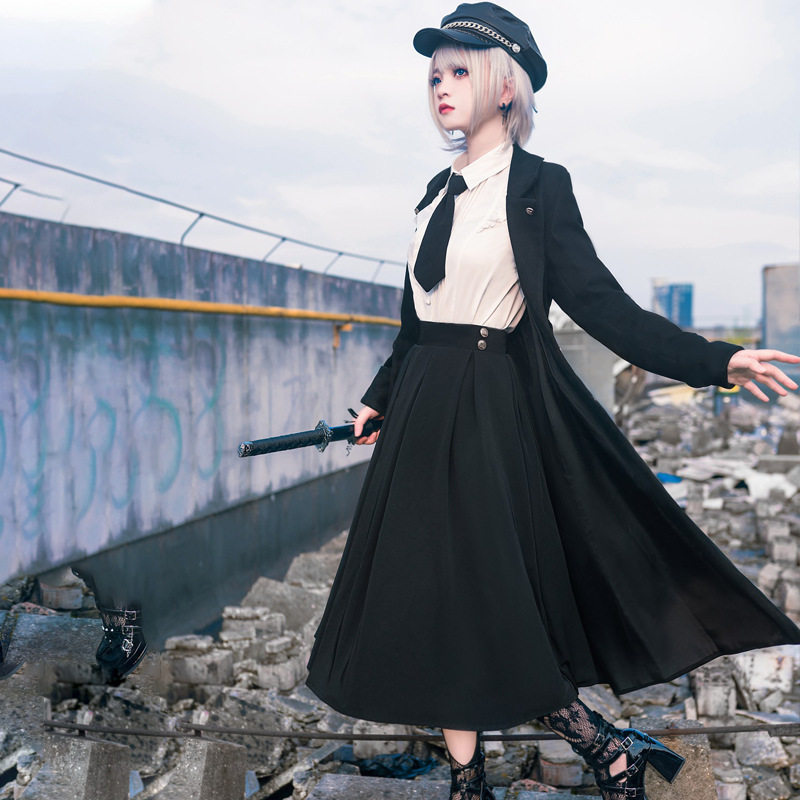 原创【兰妮斯特小姐】jk制服衬衫半身裙长外套披风学院风三件套装