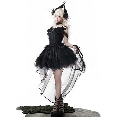 星辰天鹅梦 原创Lolita设计优雅暗黑哥特洛丽塔前短后长