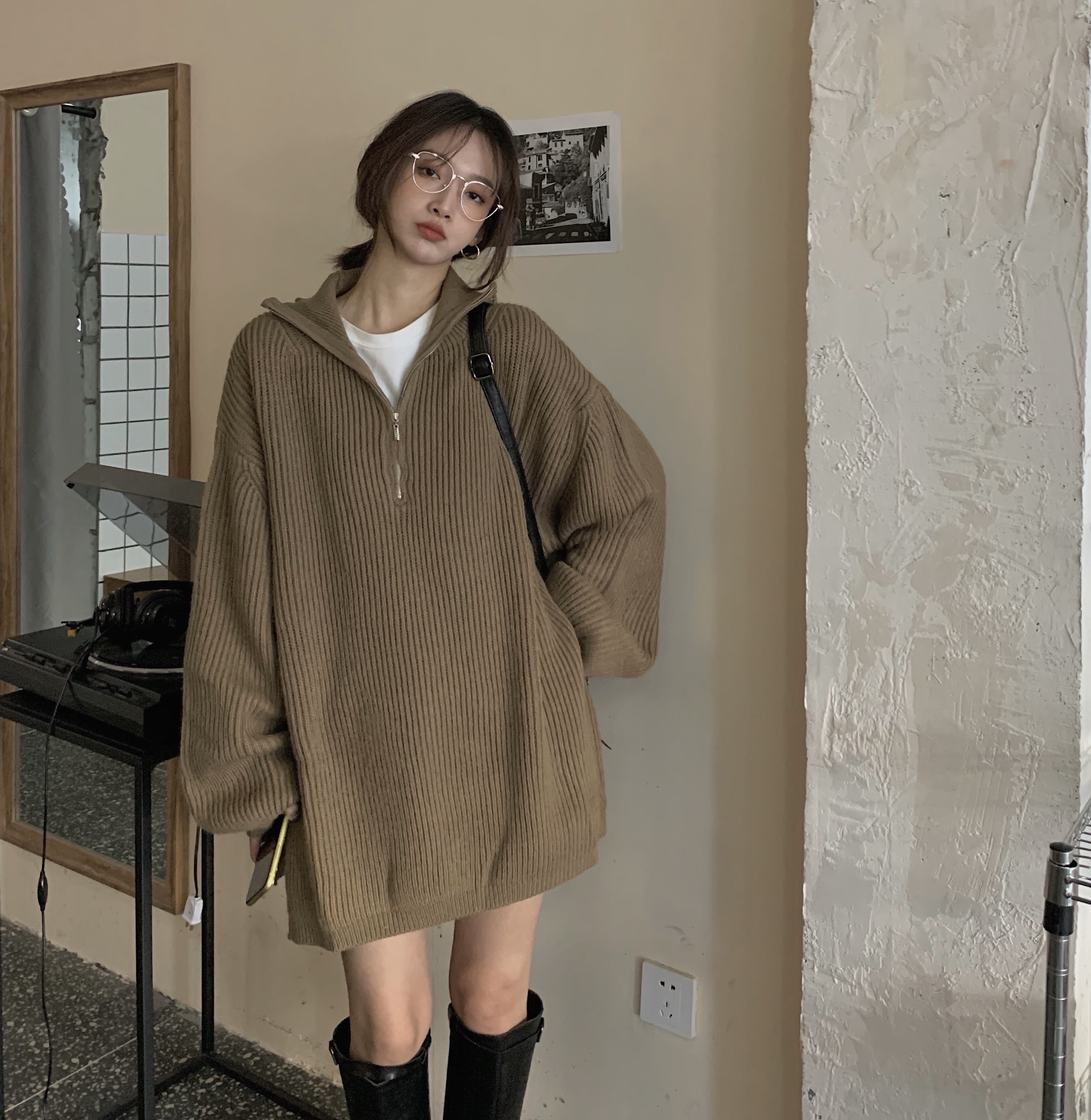 大码高领毛衣设计感针织衫