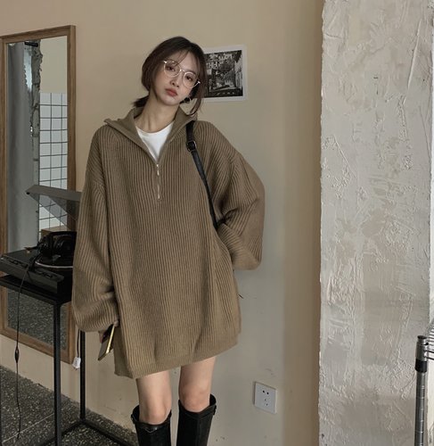 大码高领毛衣设计感针织衫