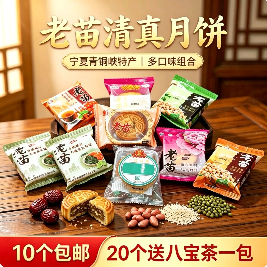 老苗月饼宁夏月饼青铜峡市低糖五仁水果老月饼杂粮奶酪清真月饼
