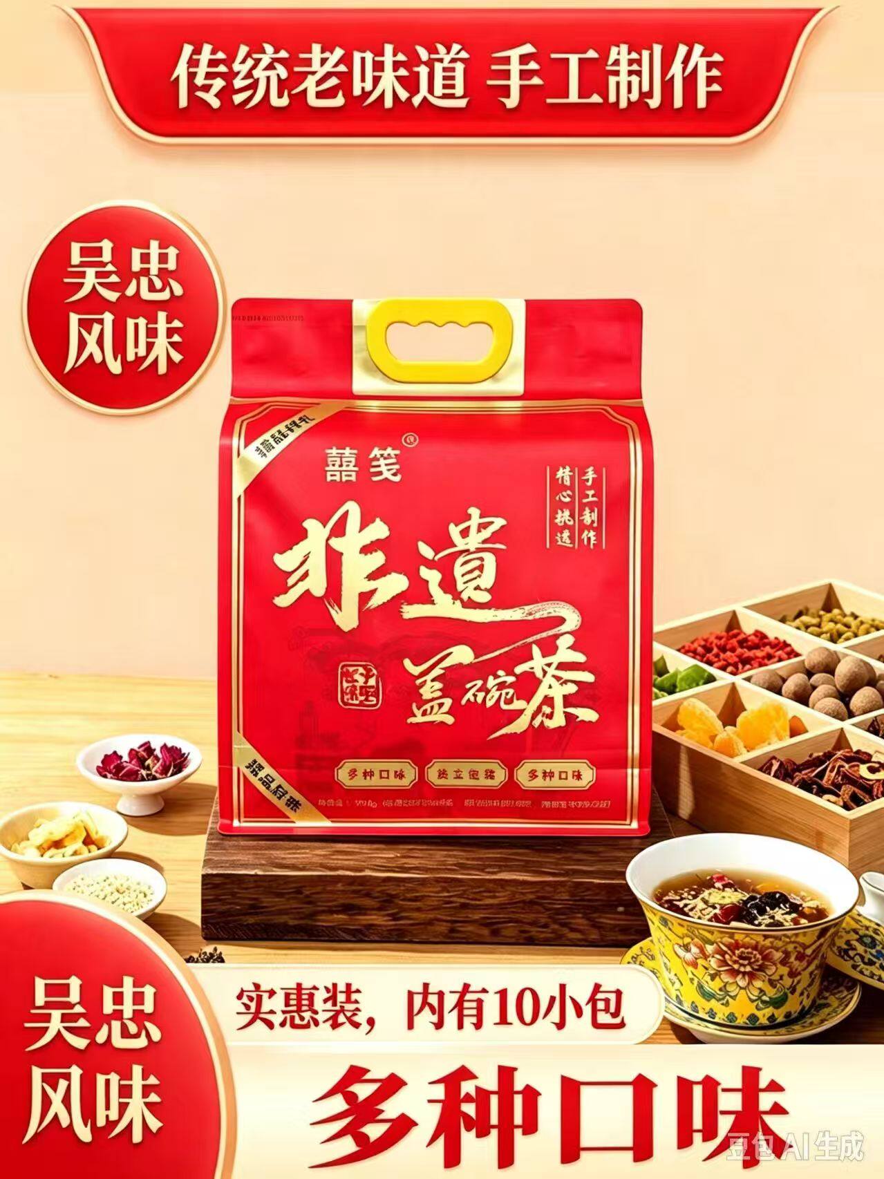 宁夏特产中宁枸杞八宝茶吴忠风味非遗盖碗茶老味道菊花黑糖姜包邮