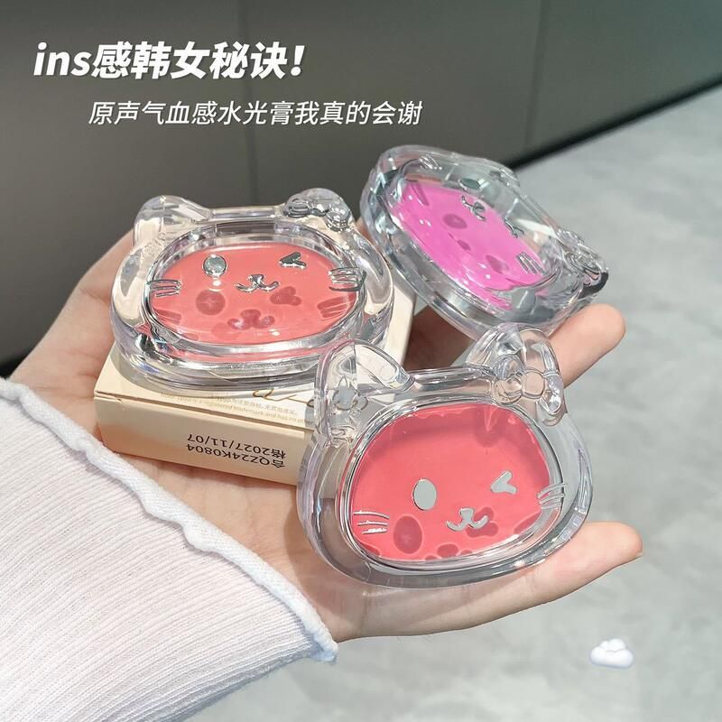 正品可爱猫咪透亮腮红水光膏滋润膨胀色高光腮红显嫩裸色持妆胭脂