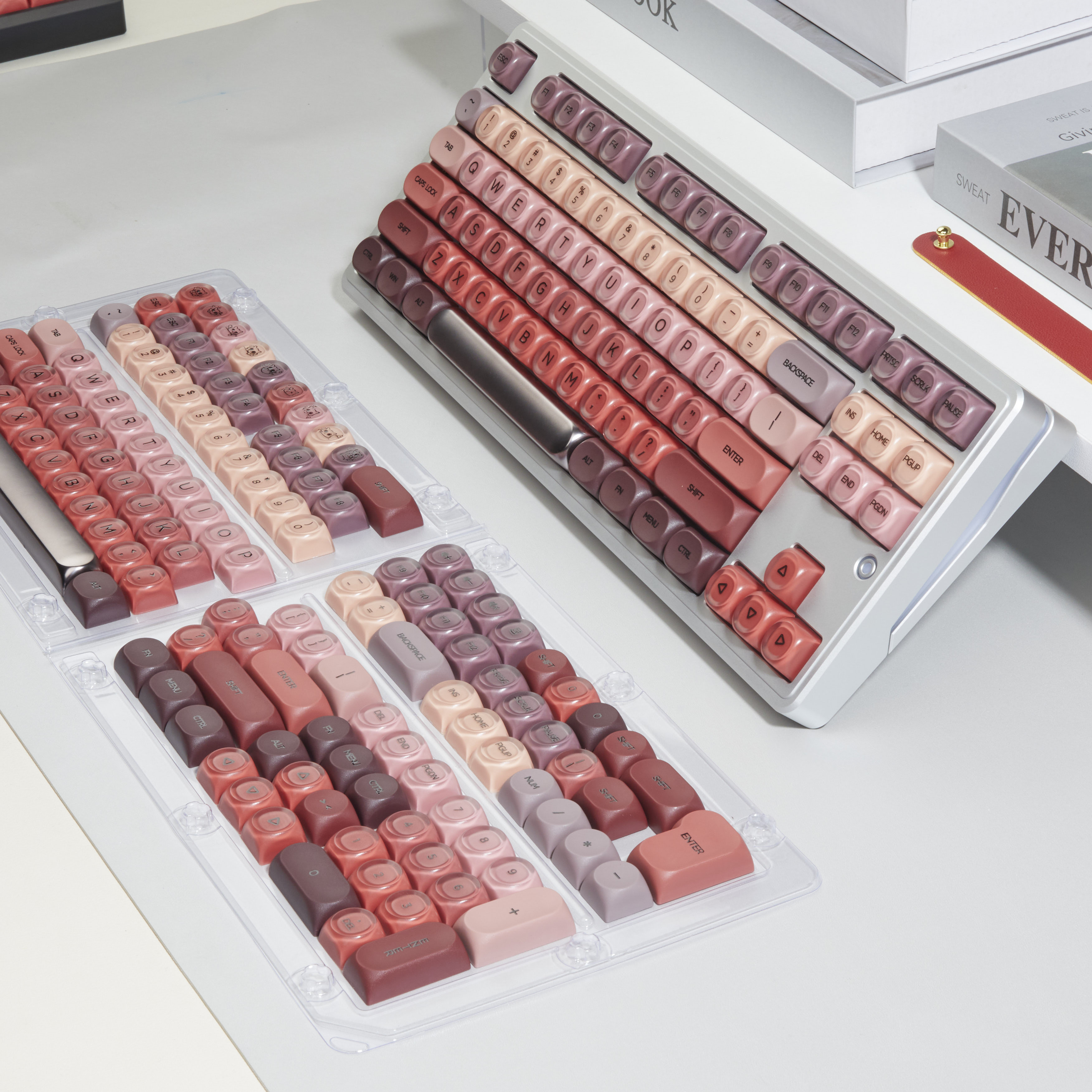 粉底液主题机械键帽高颜值球帽PBT透明PC客制化粉绿蓝口红色半透