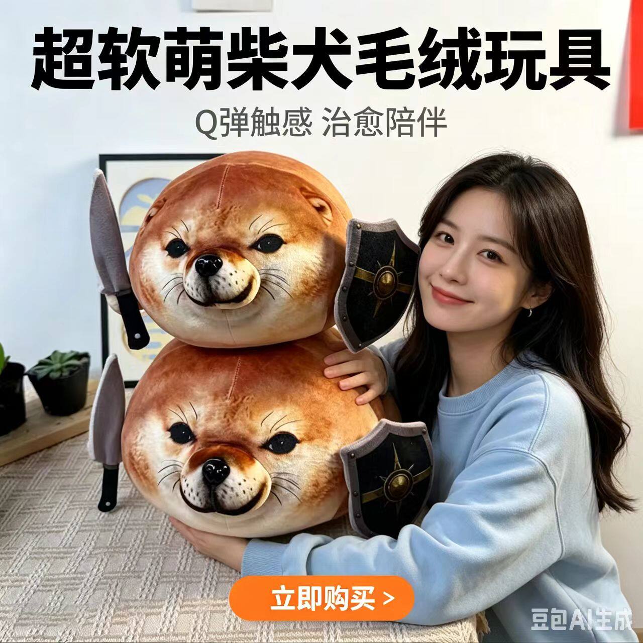 我的刀盾狗毛绒玩具公仔抱枕