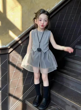 童装女童绝美裤子夏薄款2026新款洋气儿童灰色网纱裙裤女宝宝短裤