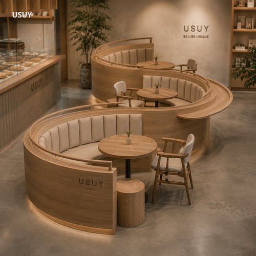 USUY侘寂风商用木质卡座可定制