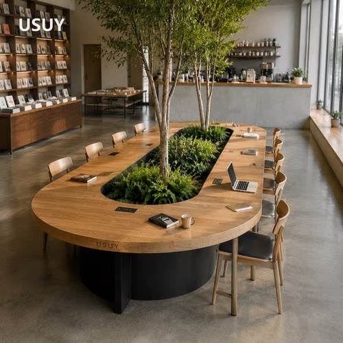 USUY商业定制椭圆实木阅览桌