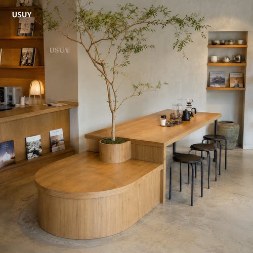 USUY木质弧形卡座咖啡厅书店