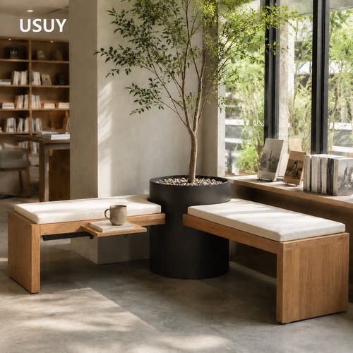 USUY实木现代简约咖啡厅休闲椅
