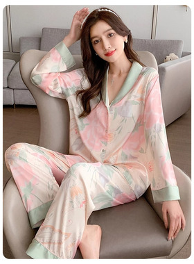 2025夏季真丝新款睡衣女长袖夏季高级桑蚕丝可外穿家居服两件套装