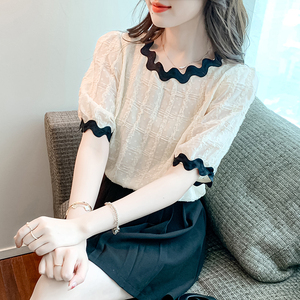 PS54671# 蕾丝泡泡袖夏季新款时尚洋气韩版小衫 服装批发夏装货源