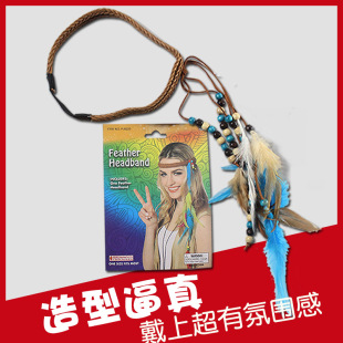 蓝色羽毛头带野人装饰道具印第安非洲土著人头饰印第安拍摄装饰品