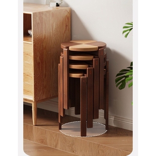 叠放耐用凳子凳可木板凳实木结实备用餐桌高级感凳子家用化妆圆凳