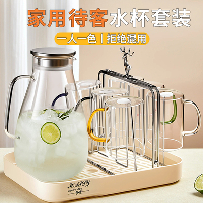 高硼硅玻璃杯带把手家用客厅待客水杯套装耐高温泡茶杯子凉开水壶