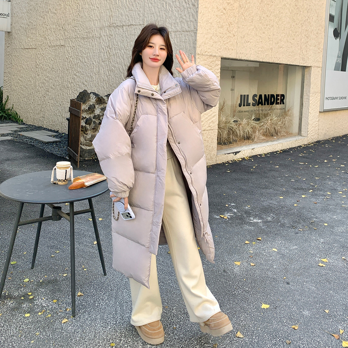 超好看紫色长款羽绒服女2025年冬季新款韩系宽松立领白鸭绒面包服图片