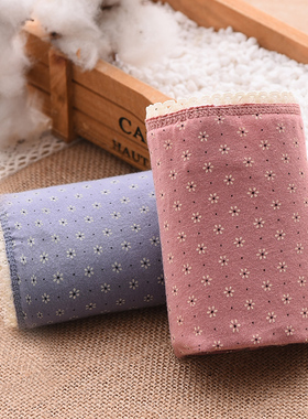 棉元素女内裤100纯棉三角中低腰2条装LM112经典碎花全棉舒适