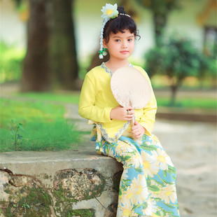 沙芭利 文艺小清新儿童傣族服装 小朋友小娘惹傣装 少数民族服饰