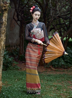 沙芭利 西双版纳传统傣族服装 黑色旅游拍照款式 东南亚风格服饰