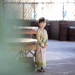 沙芭利 西双版纳传统清新米色女童傣族服装 复古传统款东南亚服饰