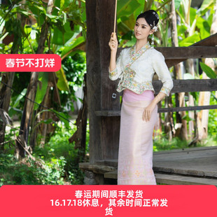 沙芭利版纳傣泰服饰女傣家姑娘传统服装金线织布筒裙华丽织金套装