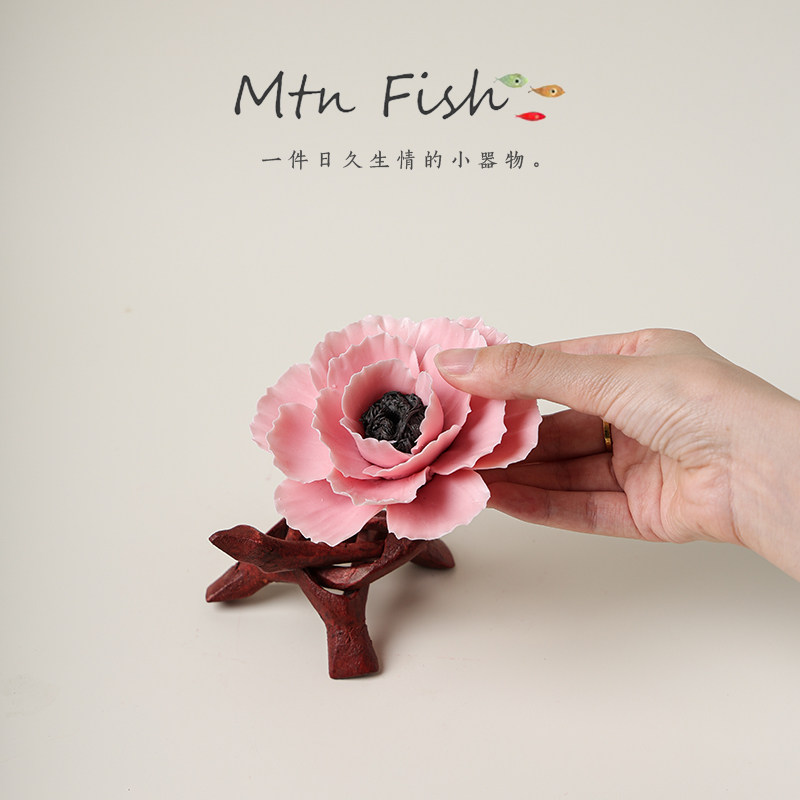 非遗手捏瓷花香薰摆件扩香器线香插摆件底座新中式桌面摆件散香器