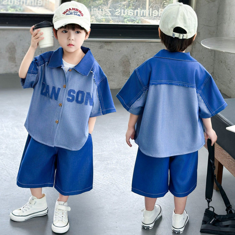 男童韩版套装夏季2026新款儿童牛仔短袖短裤两件套潮流男宝宝夏装