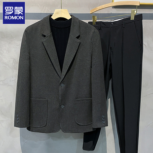外套男士 毛呢休闲西装 休闲厚呢子西服 罗蒙高级感单西秋冬季 Romon