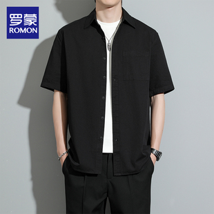 罗蒙短袖衬衫男士夏季薄款纯棉休闲衬衣男款潮流百搭宽松翻领上衣