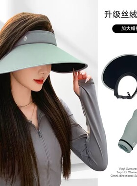 3.0帽檐遮阳帽雾面丝绒黑胶防晒空顶帽子女春夏季