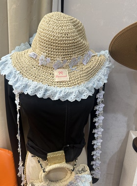 流苏花朵草帽女夏季海边沙滩度假风大帽檐草编遮阳防晒帽太阳帽子