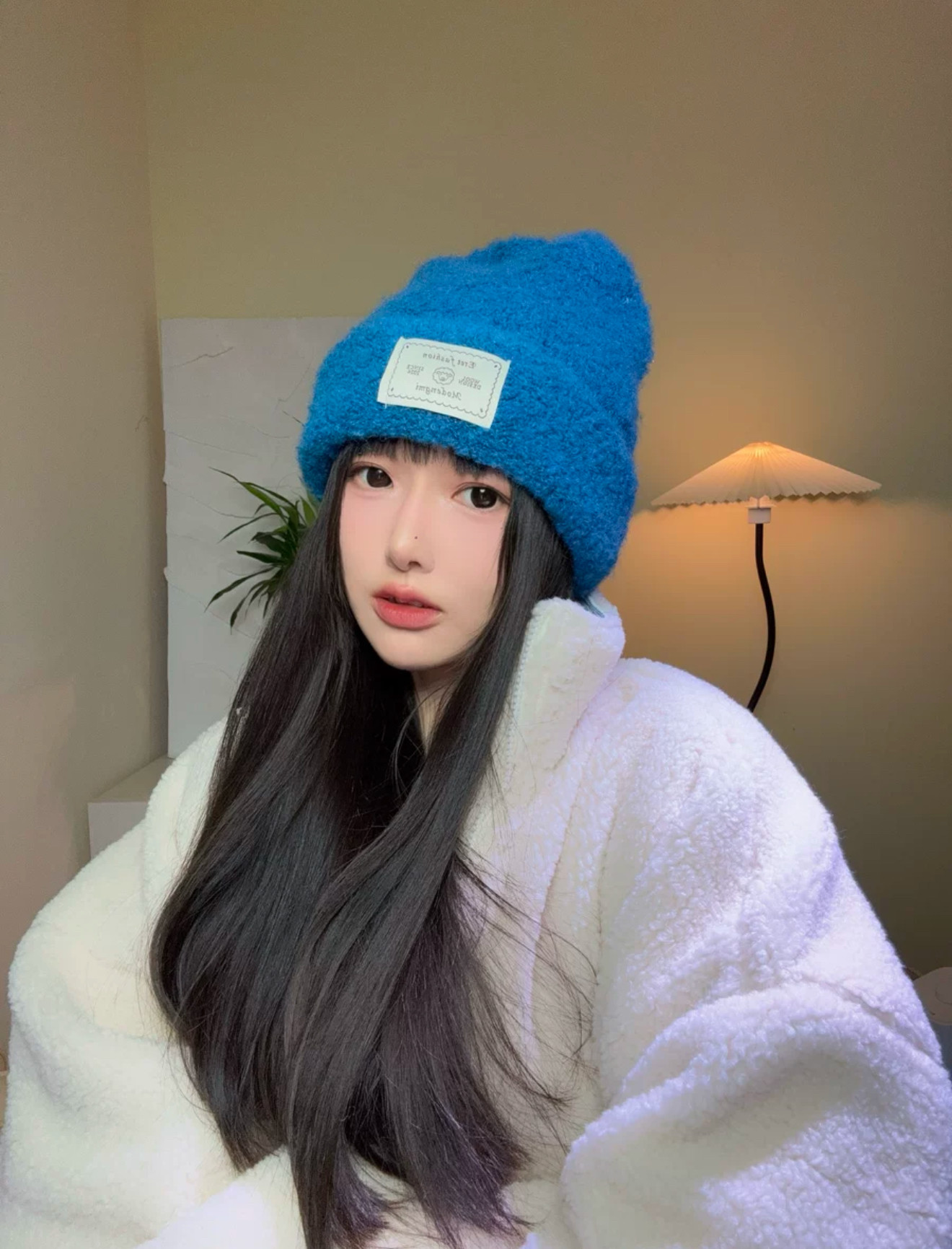 -3 POINT%--贴布毛线帽女冬季户外骑行加厚保暖软糯显脸小毛绒帽