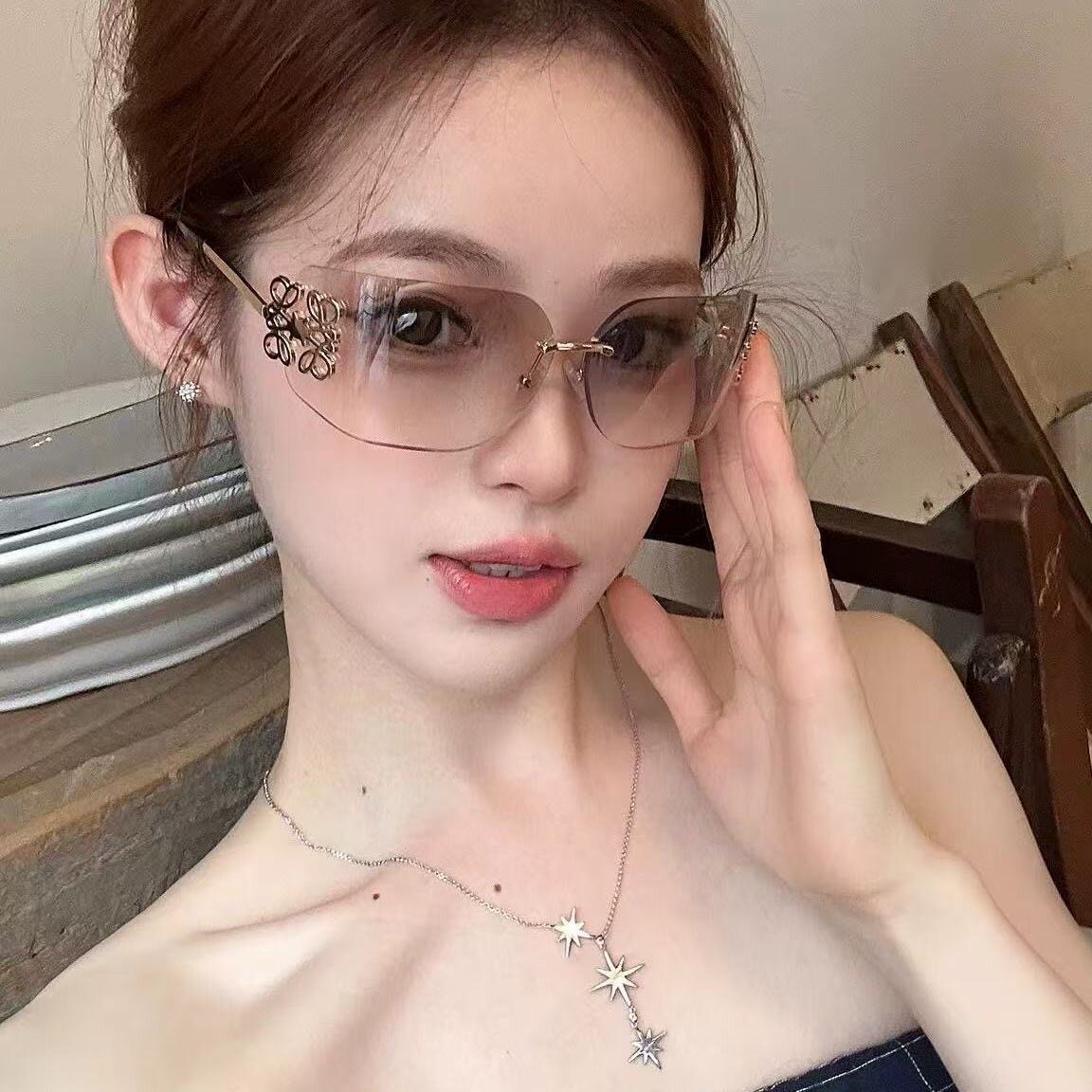 曲面无框方形复古Y2K水银色墨镜大脸欧美辣妹风高级感太阳眼镜女
