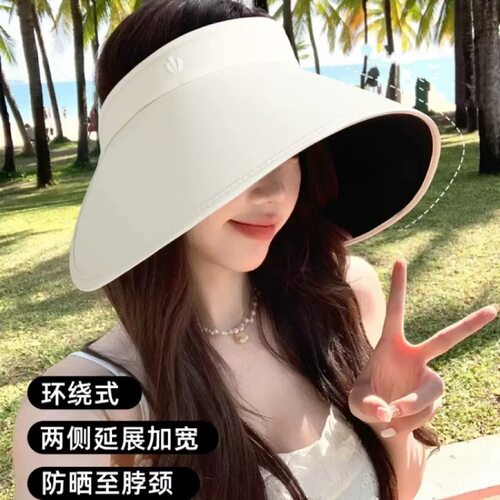 特大号夏季女款小火把黑胶遮阳帽防紫外线空顶环绕式折叠
