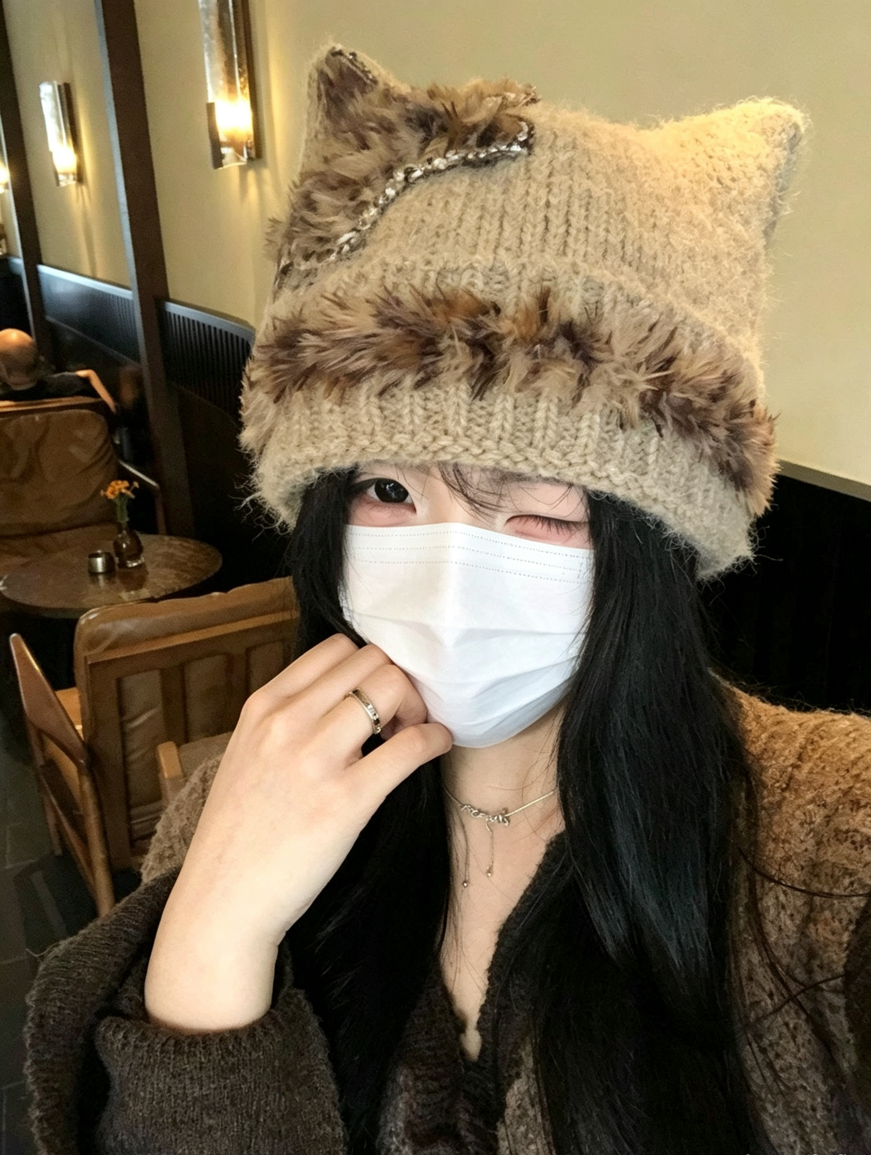 2026年毛绒星星猫耳针织帽女秋冬保暖套头毛线帽甜美保暖百搭帽