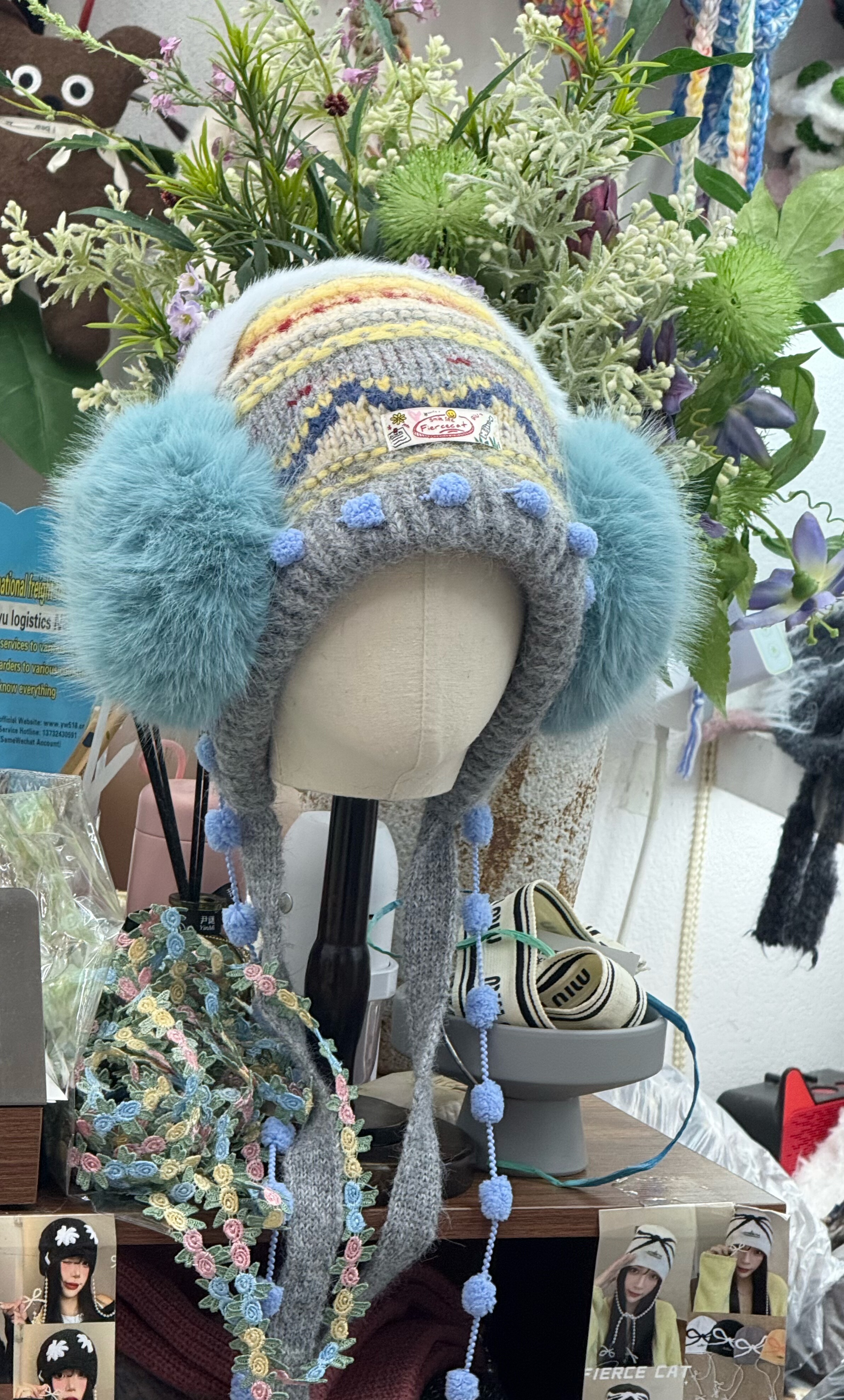 费尔岛风针织毛线帽子女冬季2025新款复古包包帽保暖护耳堆堆帽潮