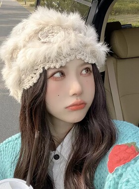 -3 POINT%--3帽子兔毛云朵复古ins贝雷帽女休闲百搭素颜