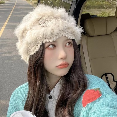-3 POINT%--3帽子兔毛云朵复古ins贝雷帽女休闲百搭素颜