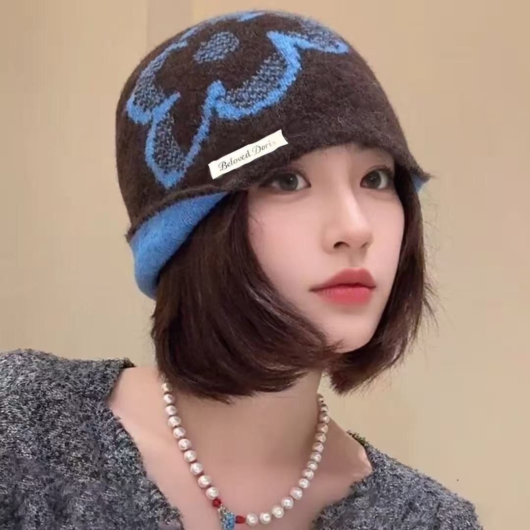 韩系ins个性显脸小花朵包头帽子女秋冬保暖氛围感出片针织帽冷帽