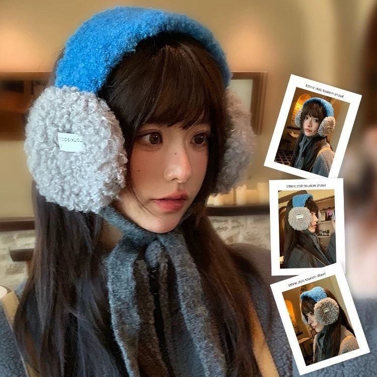 韩版拼色羊羔绒毛绒耳罩冬季保暖防寒护耳系带包耳捂子耳套