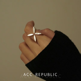 accrepublic 欧美几何四叶开口戒指女小众设计独特简约冷淡风指环