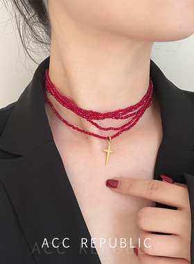 accrepublic 欧美小众设计感十字架串珠项链万圣节气质叠戴项链女