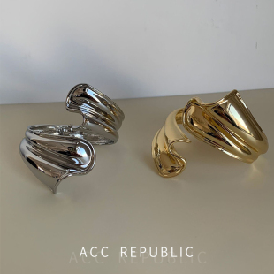 accrepublic 打结扭花开口手镯女轻奢高级感不规则肌理感褶皱镯子