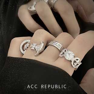 accrepublic 小众设计闪钻镂空戒指女高级感轻奢开口时尚个性饰品